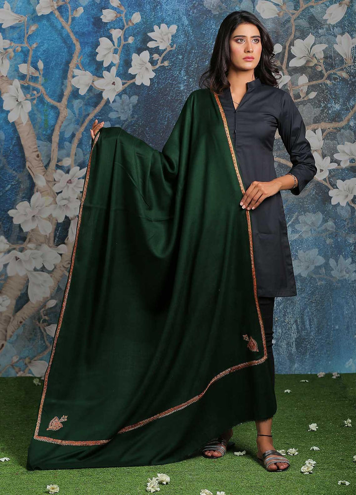 Sanaulla Exclusive Range Embroidered Pashmina  Shawl MIR-32 Green - Pashmina Shawls