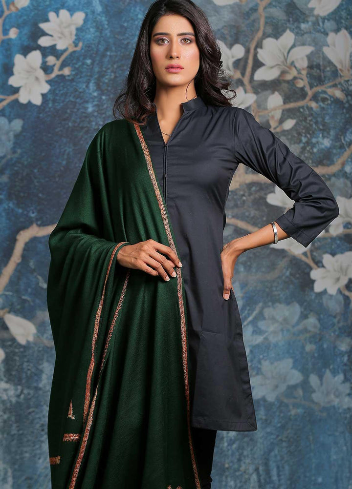 Sanaulla Exclusive Range Embroidered Pashmina  Shawl MIR-32 Green - Pashmina Shawls