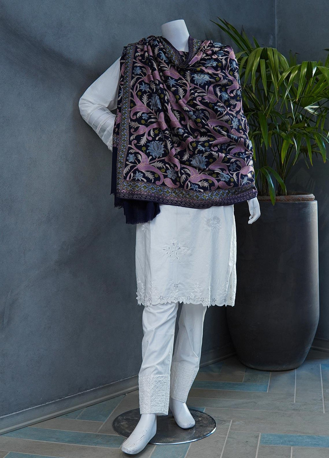 Sanaulla Exclusive Range  Pashmina  Shawls MAMA-36 Blue - Pashmina Shawls