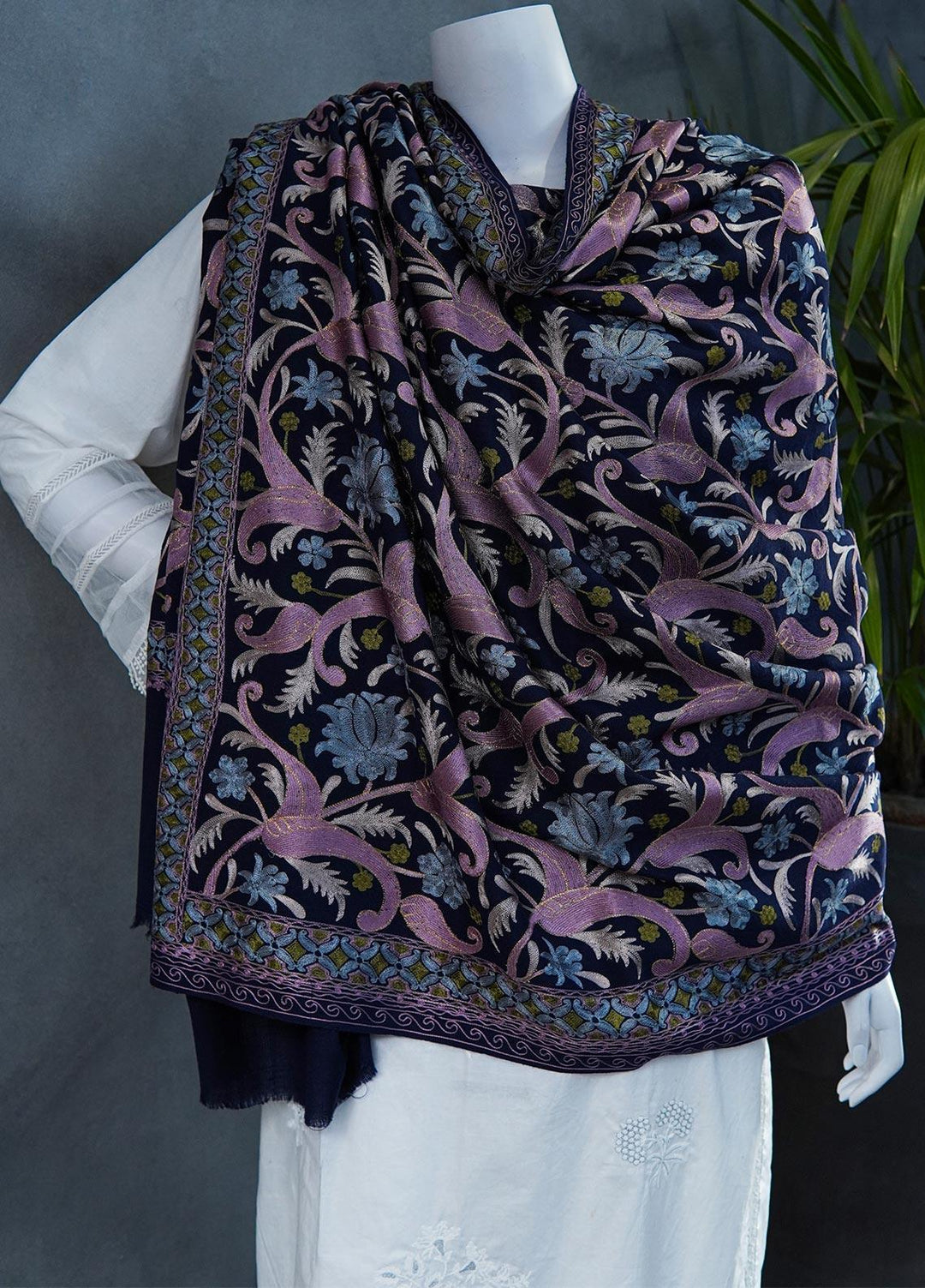 Sanaulla Exclusive Range  Pashmina  Shawls MAMA-36 Blue - Pashmina Shawls