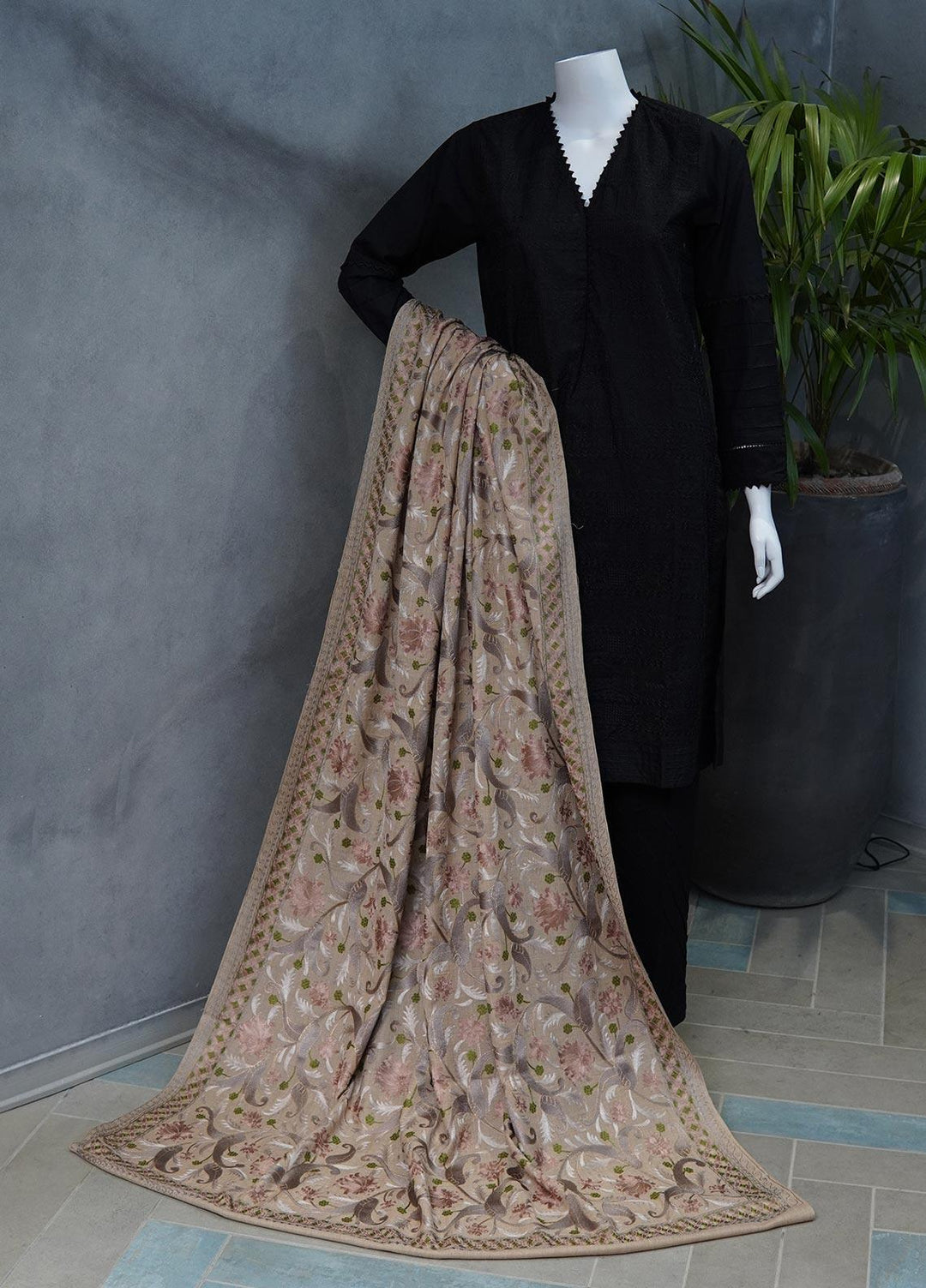 Sanaulla Exclusive Range  Pashmina  Shawls MAMA-36 Fawn - Pashmina Shawls