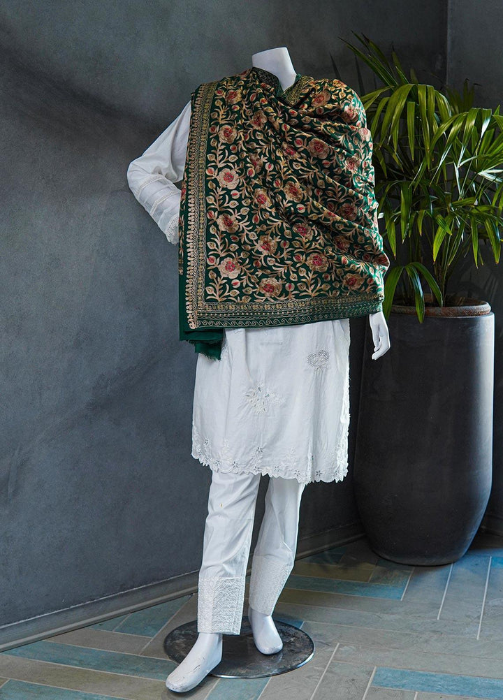 Sanaulla Exclusive Range  Pashmina  Shawls MAMA-36 Green-1 - Pashmina Shawls