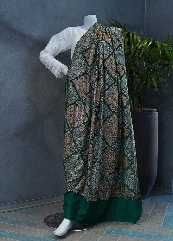Sanaulla Exclusive Range  Pashmina  Shawls MAMA-36 Green-2 - Pashmina Shawls