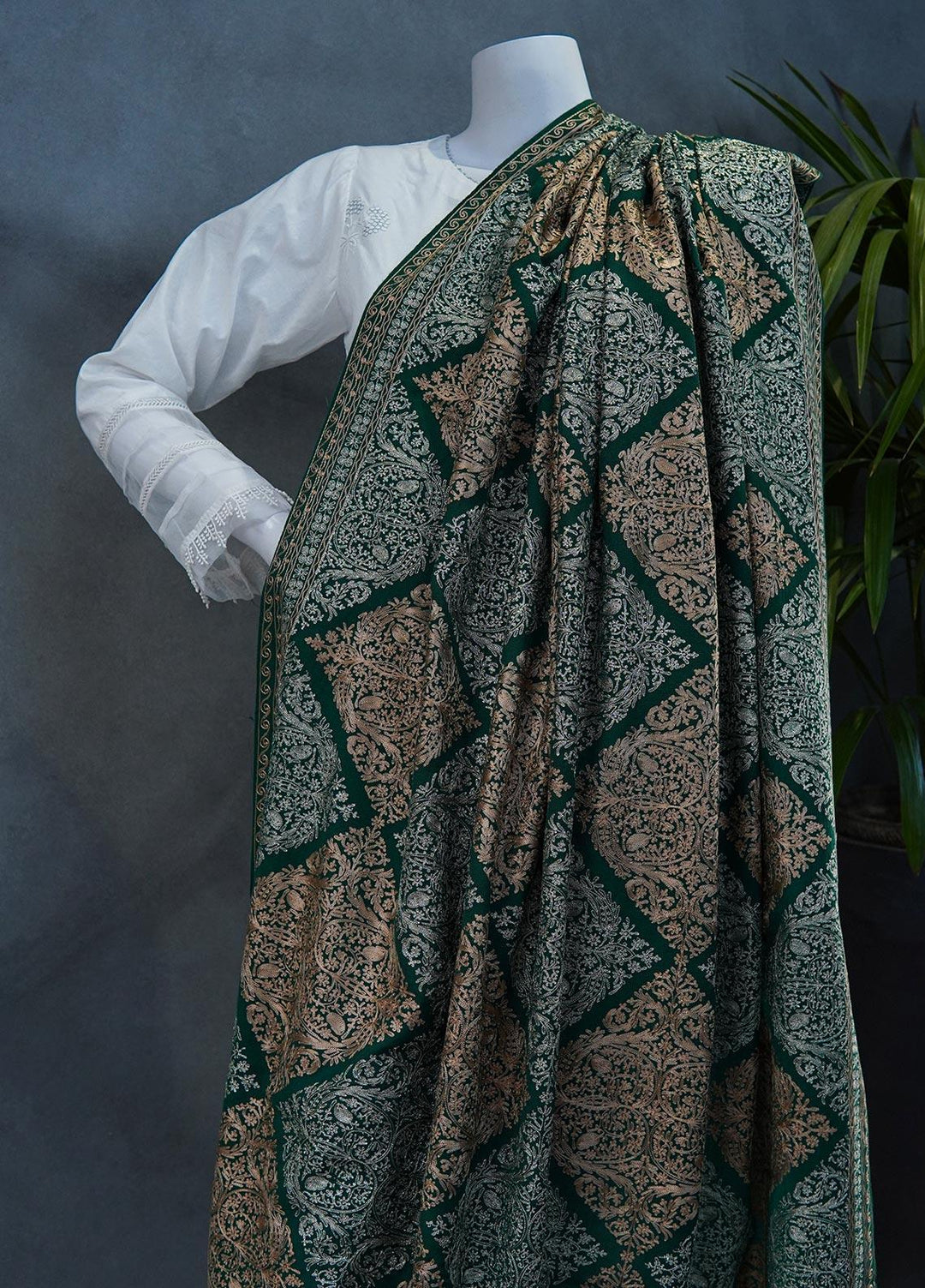 Sanaulla Exclusive Range  Pashmina  Shawls MAMA-36 Green-2 - Pashmina Shawls