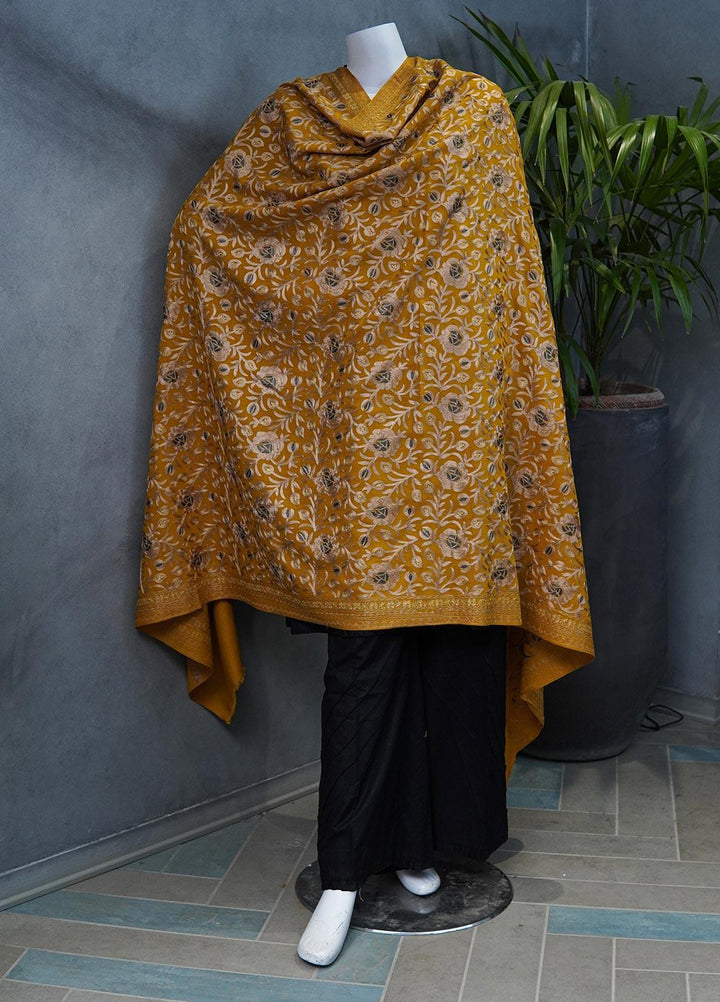 Sanaulla Exclusive Range  Pashmina  Shawls MAMA-36 Mustard-1 - Pashmina Shawls