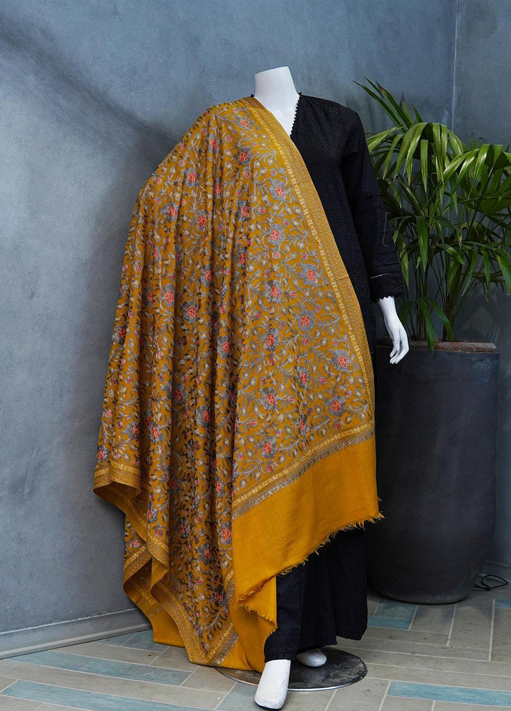 Sanaulla Exclusive Range  Pashmina  Shawls MAMA-36 Mustard-2 - Pashmina Shawls