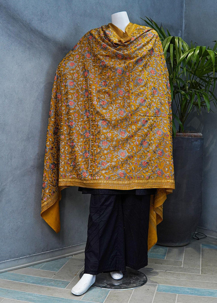 Sanaulla Exclusive Range  Pashmina  Shawls MAMA-36 Mustard-2 - Pashmina Shawls