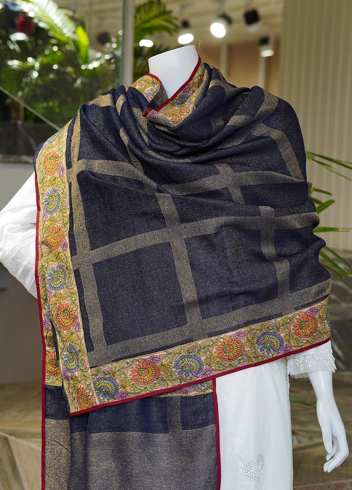 Sanaulla Exclusive Range  Pashmina  Shawls MAMA-04 Blue-1 - Pashmina Shawls