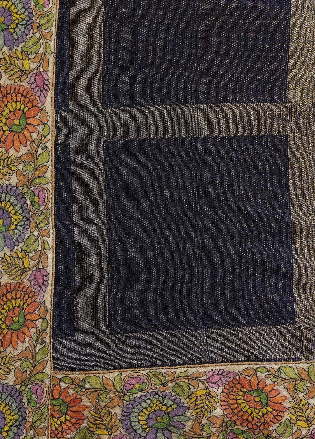 Sanaulla Exclusive Range  Pashmina  Shawls MAMA-04 Blue-1 - Pashmina Shawls