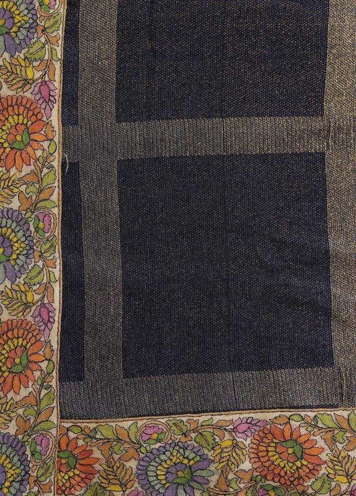 Sanaulla Exclusive Range  Pashmina  Shawls MAMA-04 Blue-1 - Pashmina Shawls