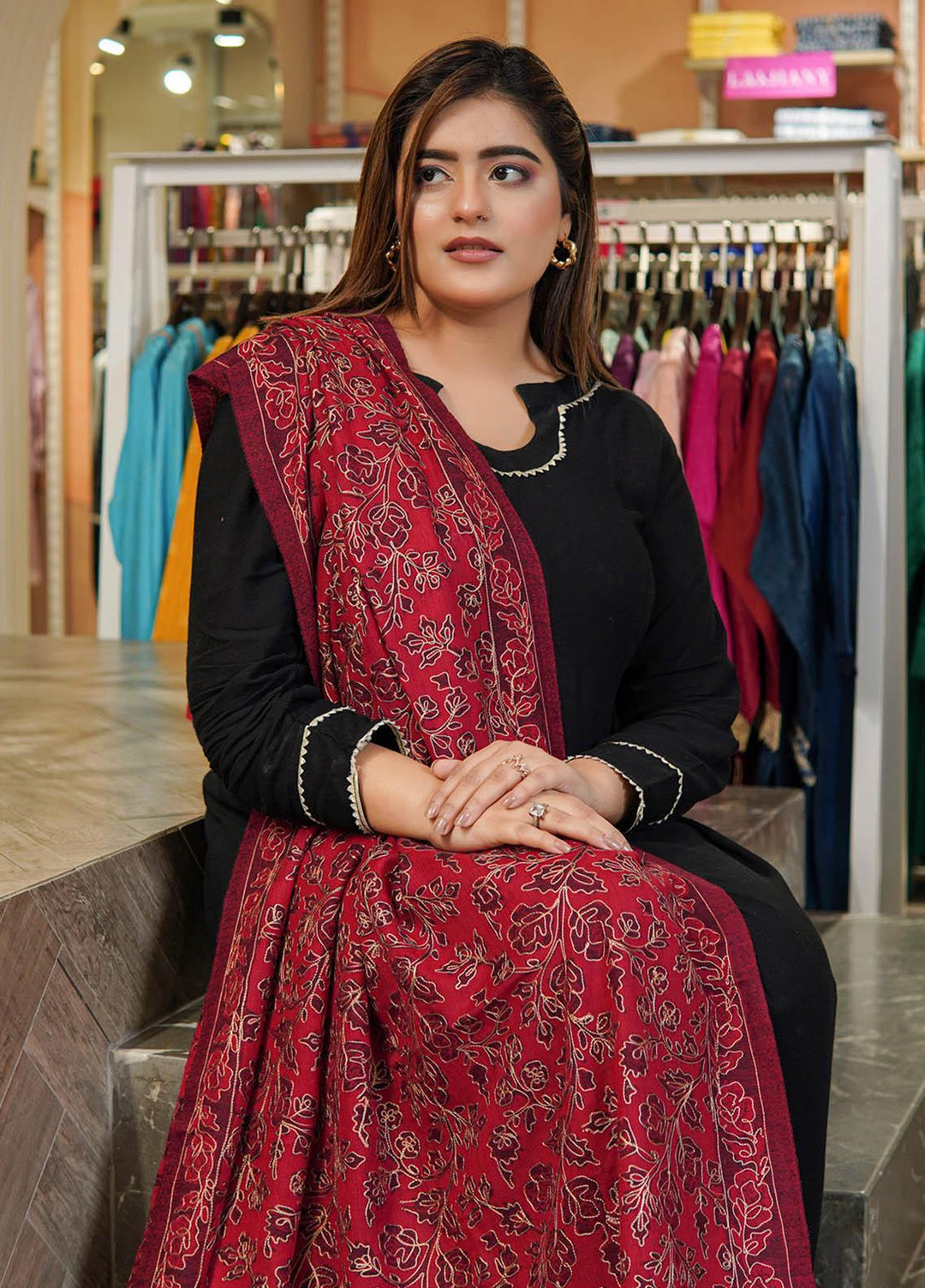 Sanaulla Exclusive Range  Pashmina  Shawls MAMA-06 Maroon      - Pashmina Shawls