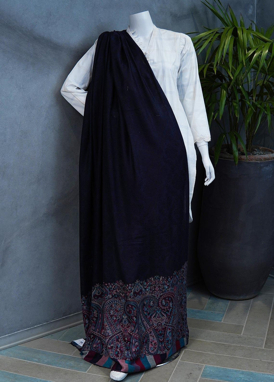 Sanaulla Exclusive Range  Pashmina  Shawls MAMA-09 Blue - Pashmina Shawls