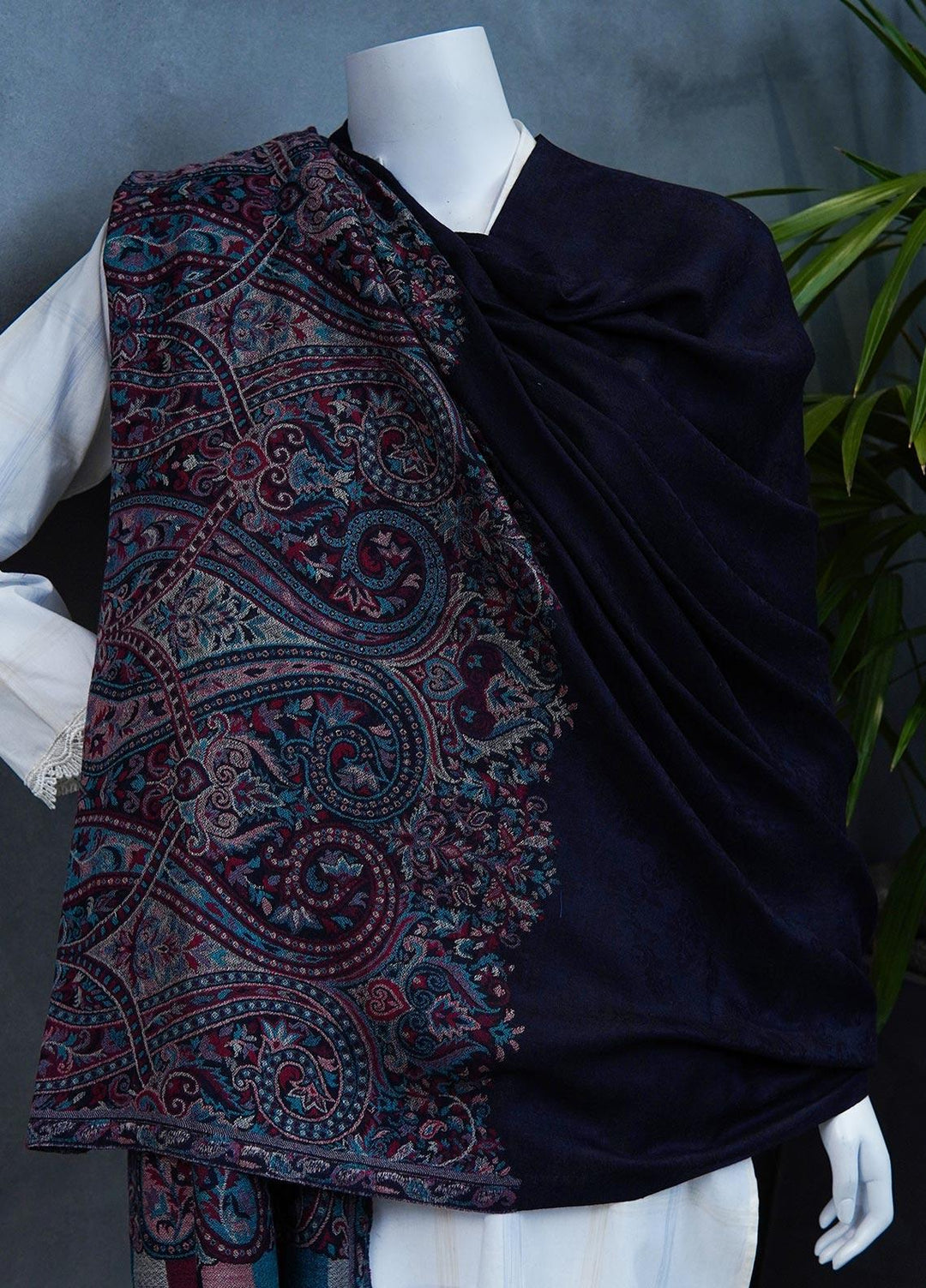 Sanaulla Exclusive Range  Pashmina  Shawls MAMA-09 Blue - Pashmina Shawls