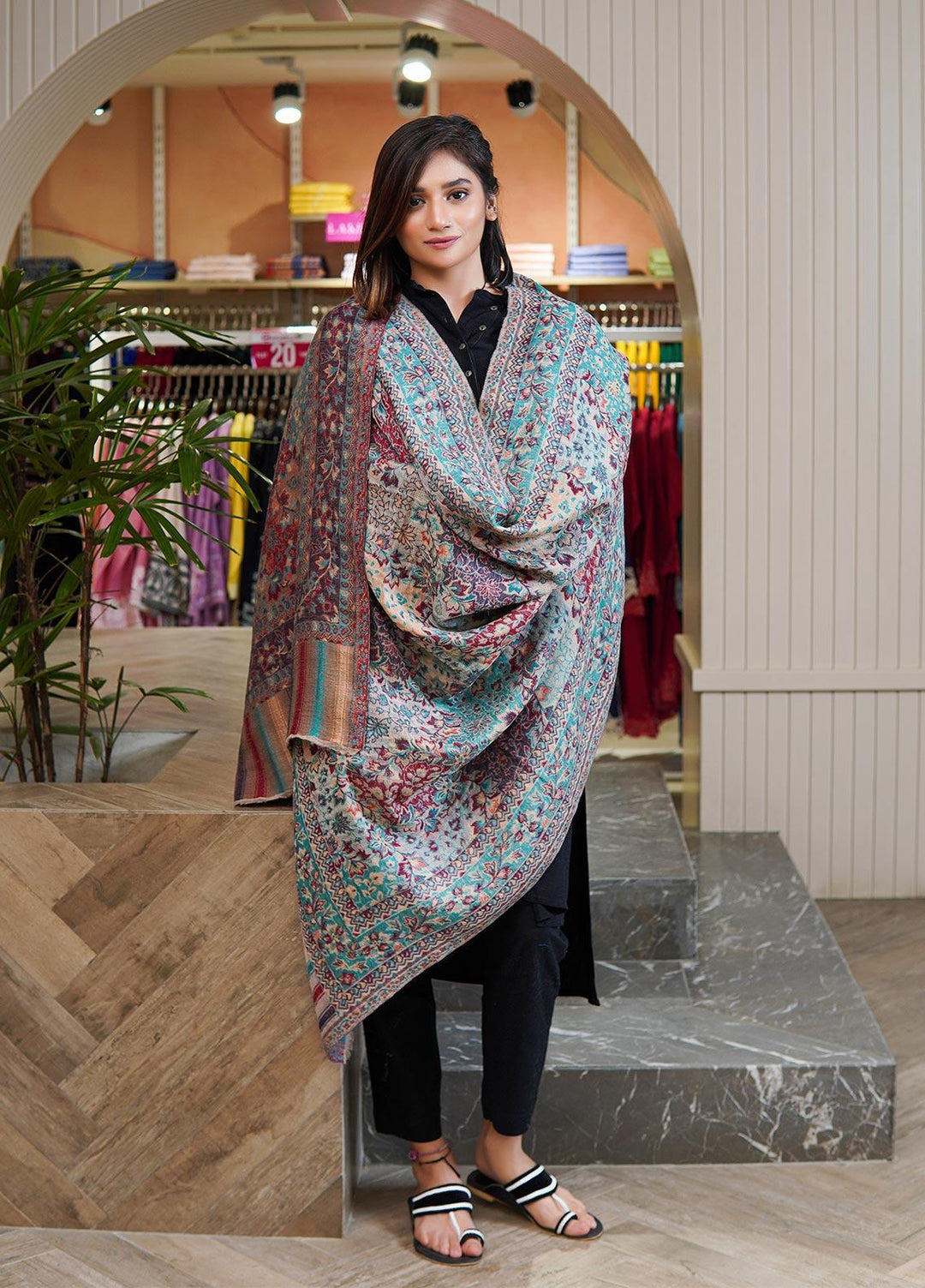 Sanaulla Exclusive Range  Pashmina  Shawls MAMA-10 Multi-2 - Pashmina Shawls