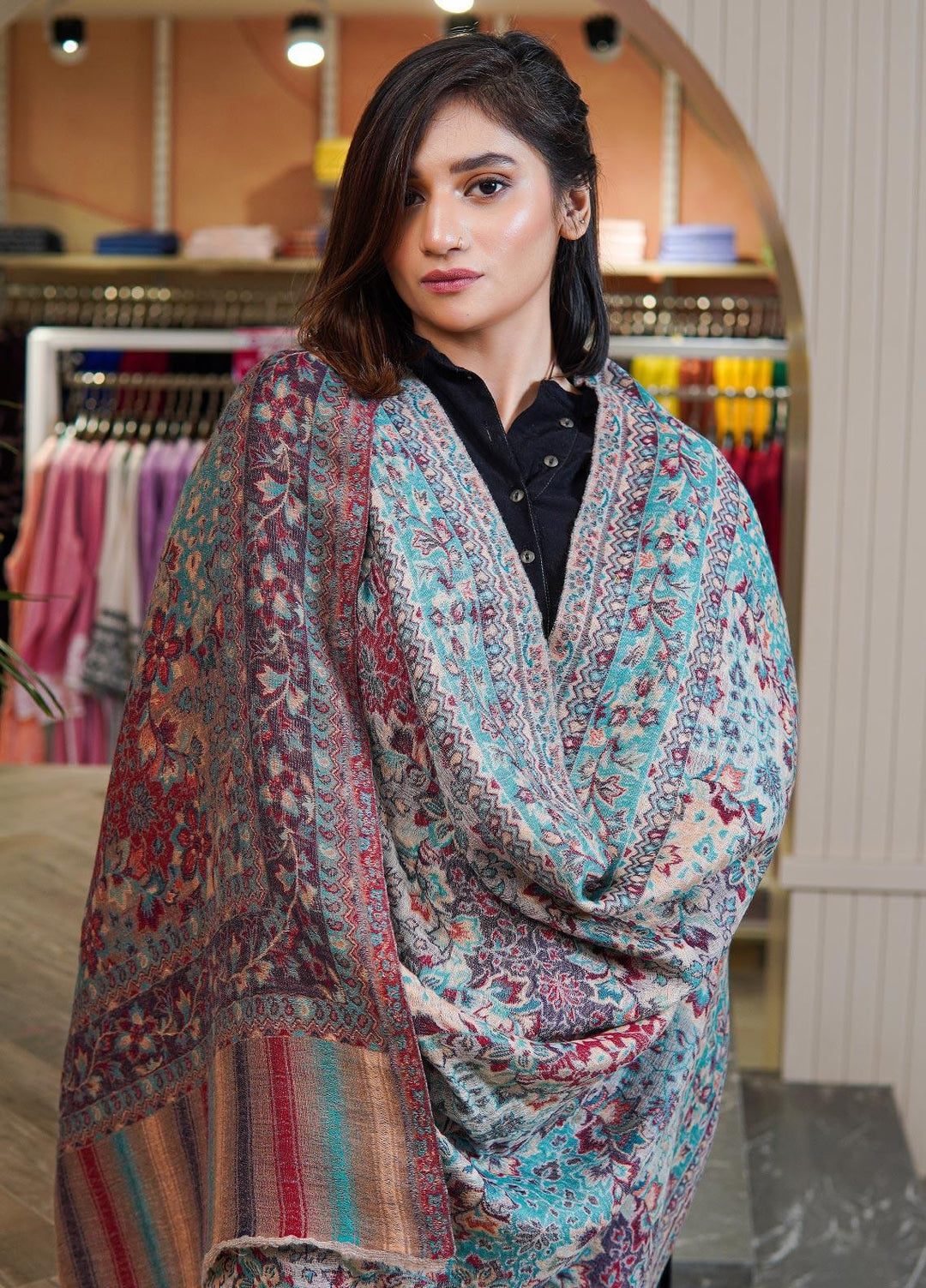 Sanaulla Exclusive Range  Pashmina  Shawls MAMA-10 Multi-2 - Pashmina Shawls
