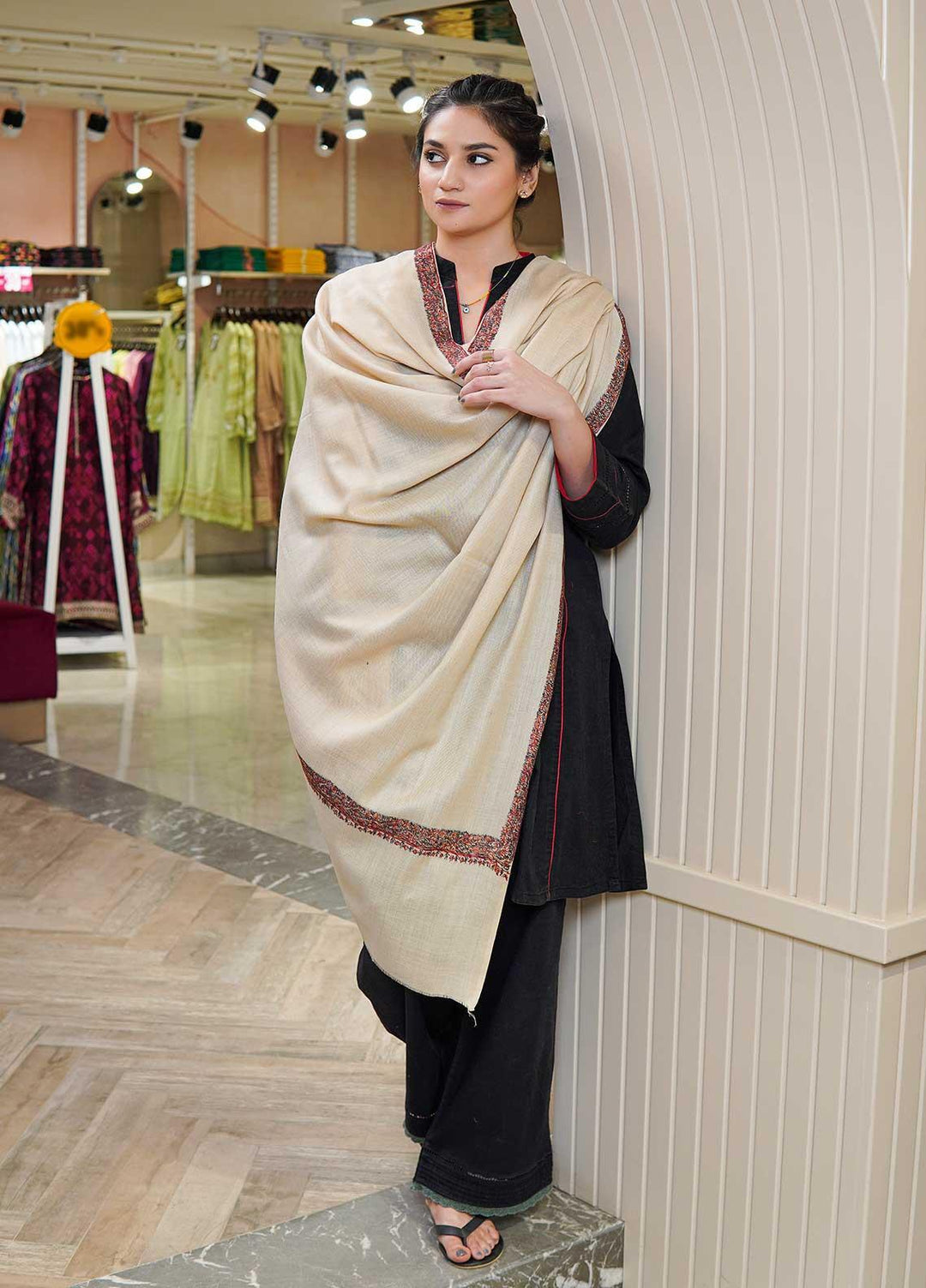 Sanaulla Exclusive Range  Pashmina  Shawls MAMA-18 Fawn-1 - Pashmina Shawls