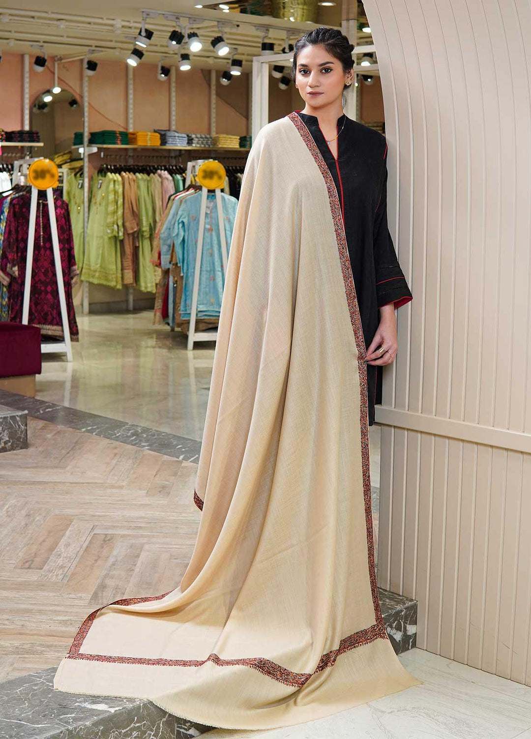 Sanaulla Exclusive Range  Pashmina  Shawls MAMA-18 Fawn-1 - Pashmina Shawls