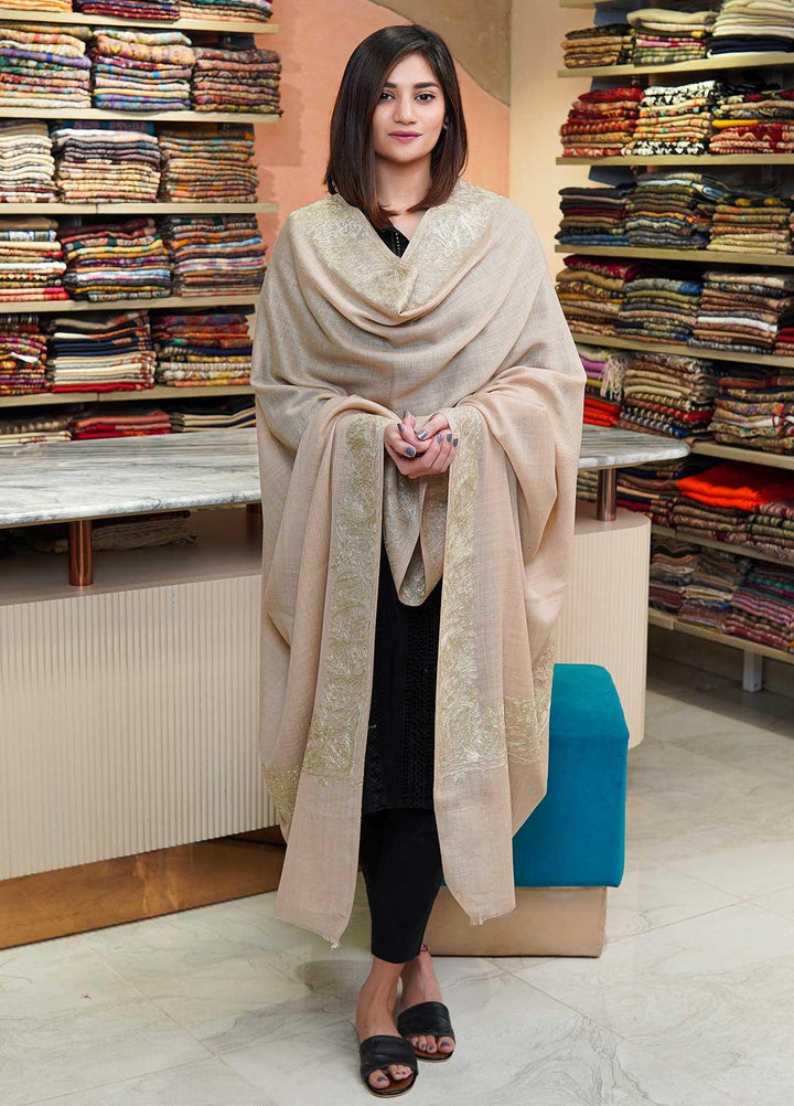Sanaulla Exclusive Range  Pashmina  Shawls MAMA-25 Fawn-1 - Pashmina Shawls