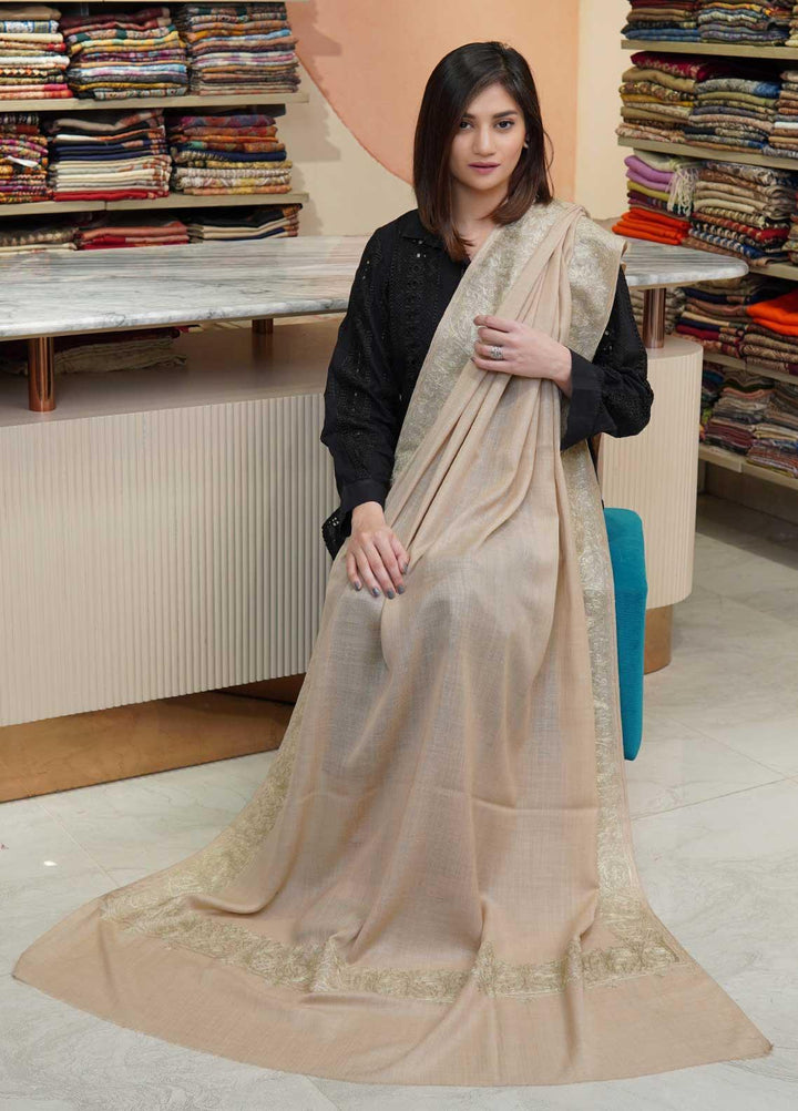 Sanaulla Exclusive Range  Pashmina  Shawls MAMA-25 Fawn-1 - Pashmina Shawls