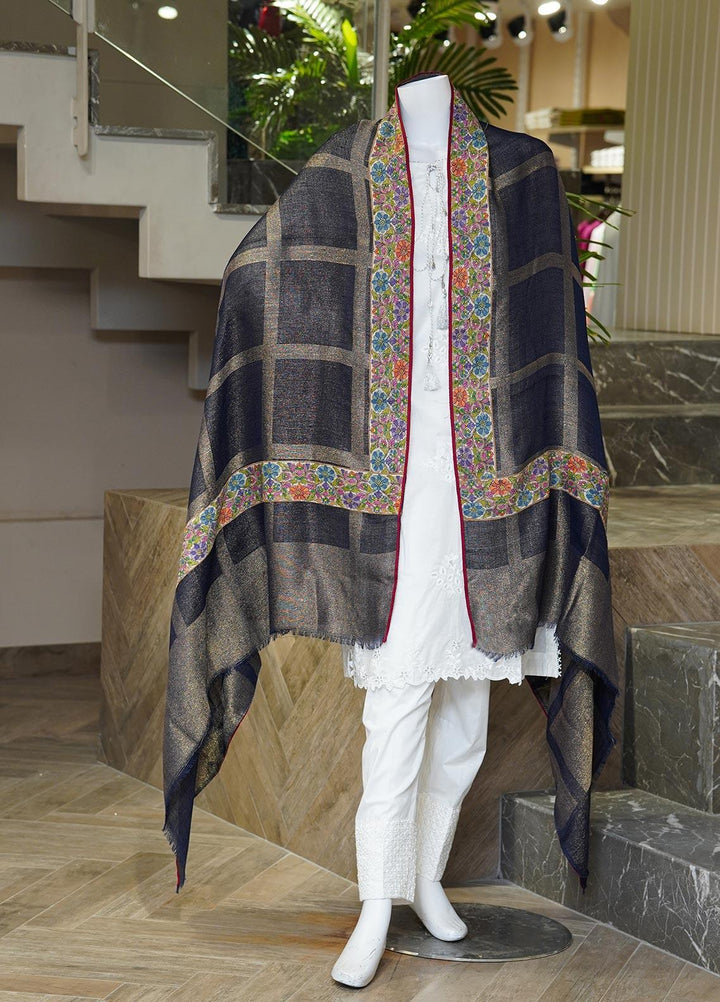 Sanaulla Exclusive Range  Pashmina  Shawls MAMA-04 Blue-2 - Pashmina Shawls