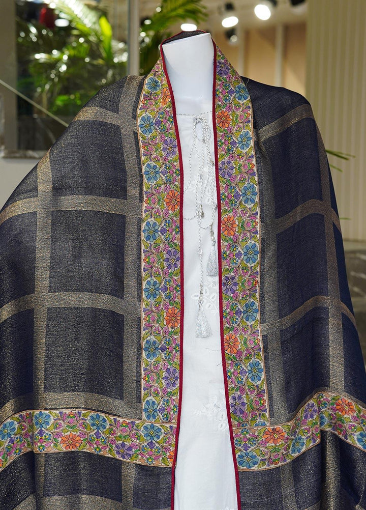 Sanaulla Exclusive Range  Pashmina  Shawls MAMA-04 Blue-2 - Pashmina Shawls