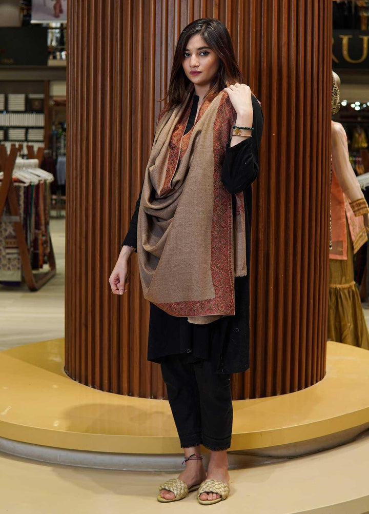 Sanaulla Exclusive Range  Pashmina  Shawls MAMA-16 Fawn-3 - Pashmina Shawls
