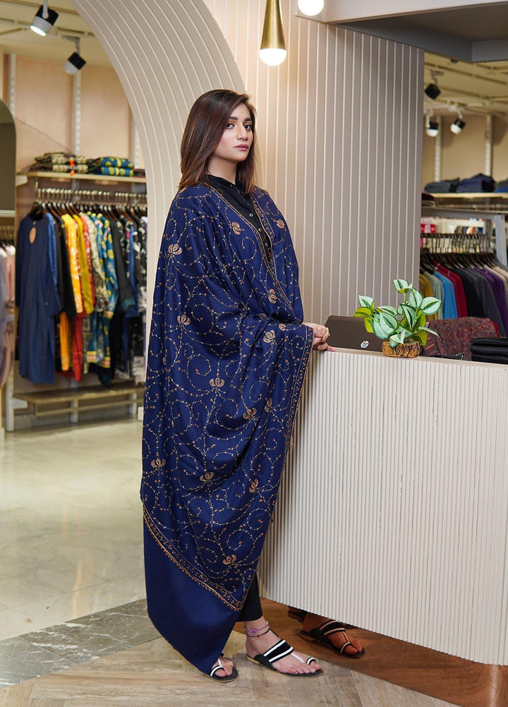 Sanaulla Exclusive Range  Pashmina  Shawls MAMA-17 Blue-3 - Pashmina Shawls