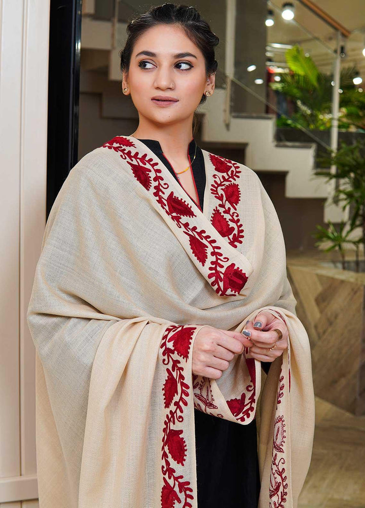 Sanaulla Exclusive Range  Pashmina  Shawls MAMA-26 Off White-1 - Pashmina Shawls