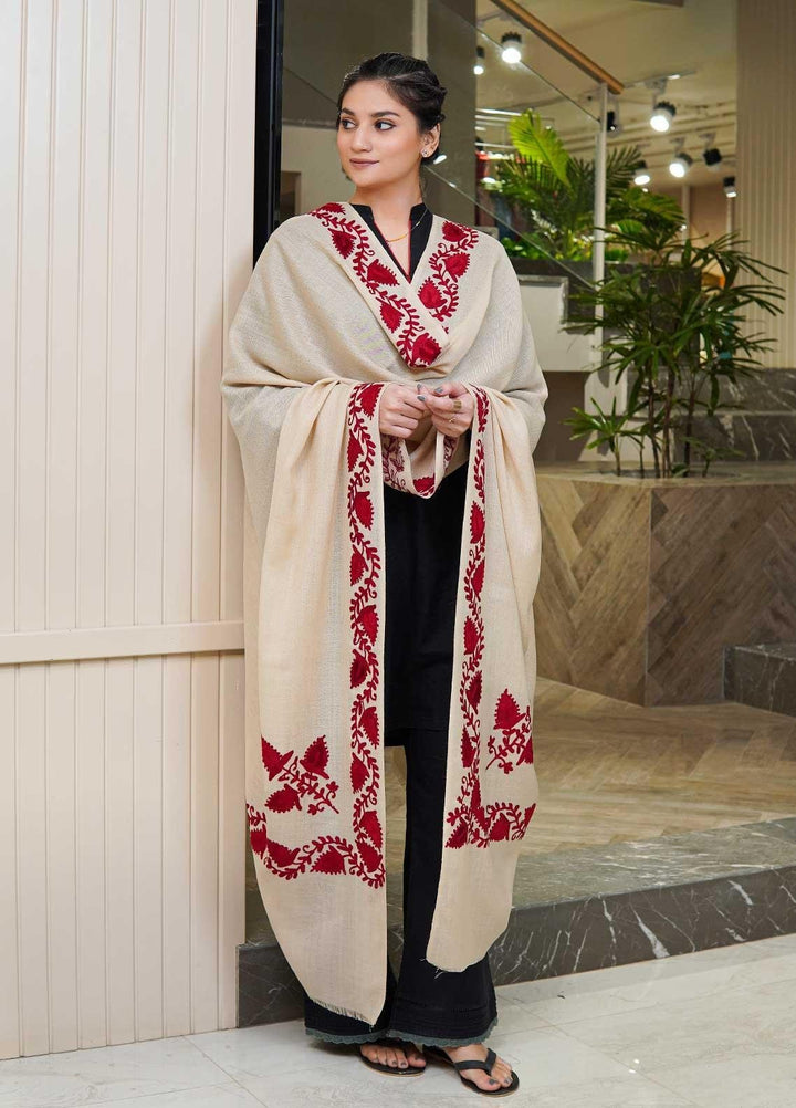 Sanaulla Exclusive Range  Pashmina  Shawls MAMA-26 Off White-1 - Pashmina Shawls