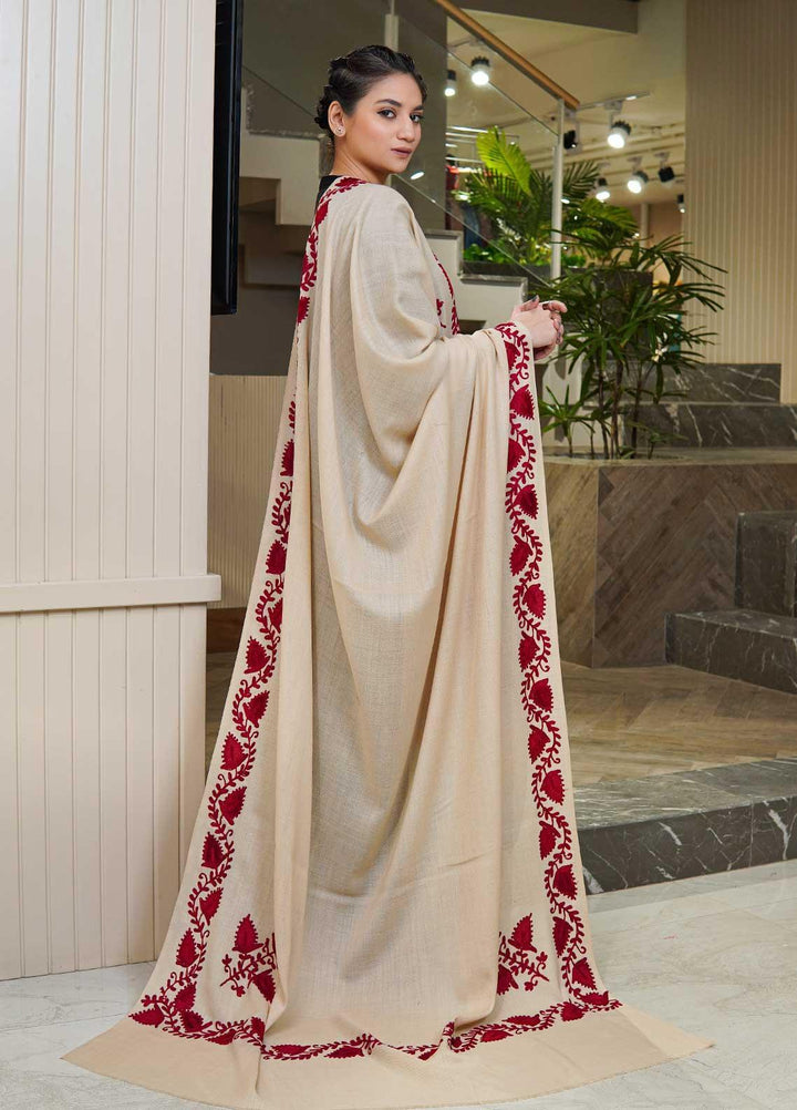 Sanaulla Exclusive Range  Pashmina  Shawls MAMA-26 Off White-1 - Pashmina Shawls