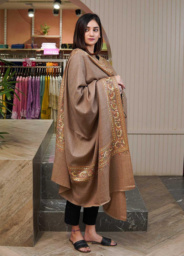 Sanaulla Exclusive Range  Pashmina  Shawls MAMA-27 Brown-7 - Pashmina Shawls