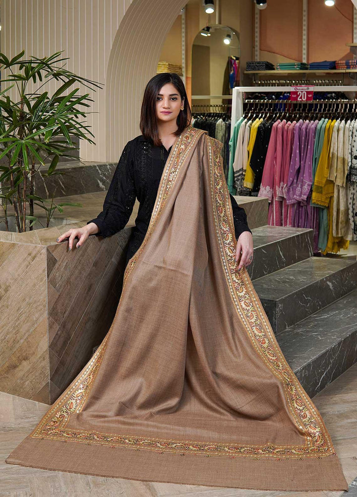 Sanaulla Exclusive Range  Pashmina  Shawls MAMA-27 Brown-7 - Pashmina Shawls
