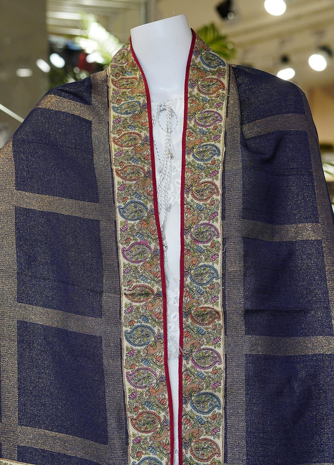 Sanaulla Exclusive Range  Pashmina  Shawls MAMA-04 Blue-3 - Pashmina Shawls