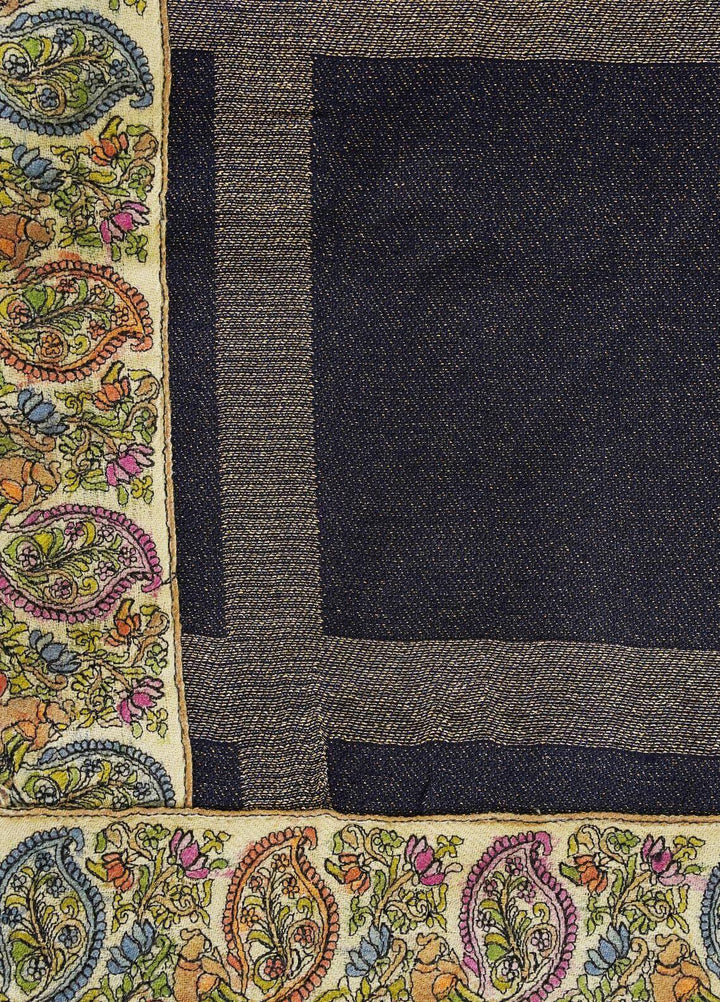 Sanaulla Exclusive Range  Pashmina  Shawls MAMA-04 Blue-3 - Pashmina Shawls