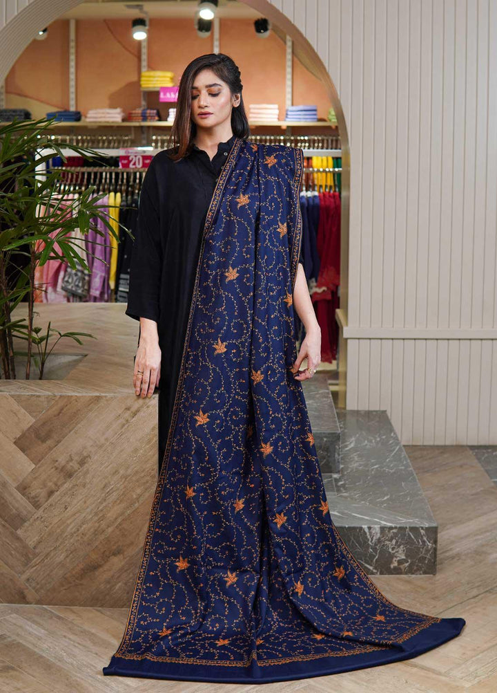 Sanaulla Exclusive Range  Pashmina  Shawls MAMA-17 Blue-4 - Pashmina Shawls