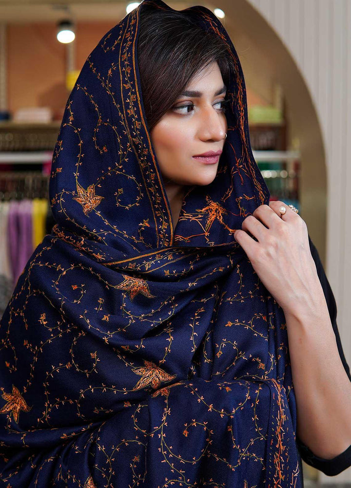 Sanaulla Exclusive Range  Pashmina  Shawls MAMA-17 Blue-4 - Pashmina Shawls