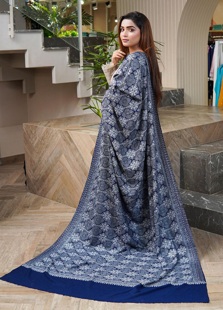 Sanaulla Exclusive Range  Pashmina  Shawls MAMA-37 Blue-2 - Pashmina Shawls