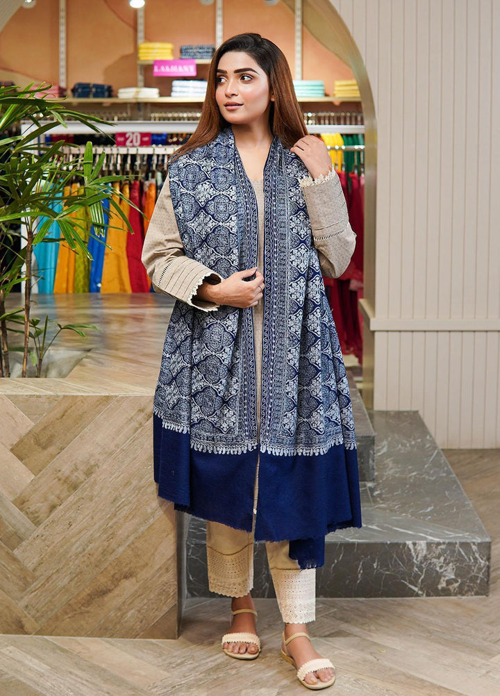 Sanaulla Exclusive Range  Pashmina  Shawls MAMA-37 Blue-2 - Pashmina Shawls