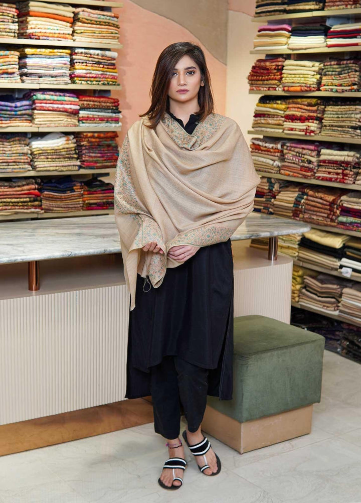 Sanaulla Exclusive Range  Pashmina  Shawls MAMA-20 Fawn-1 - Pashmina Shawls