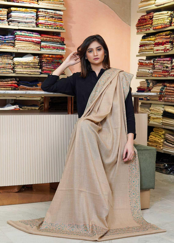 Sanaulla Exclusive Range  Pashmina  Shawls MAMA-20 Fawn-1 - Pashmina Shawls