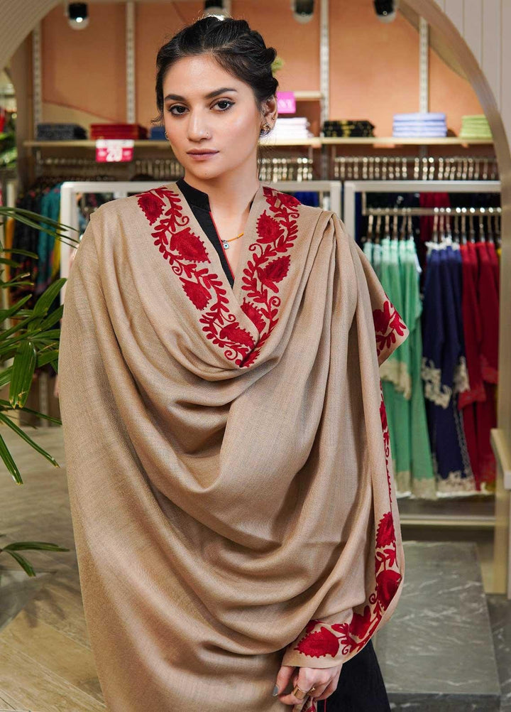 Sanaulla Exclusive Range  Pashmina  Shawls MAMA-26 Fawn-2 - Pashmina Shawls
