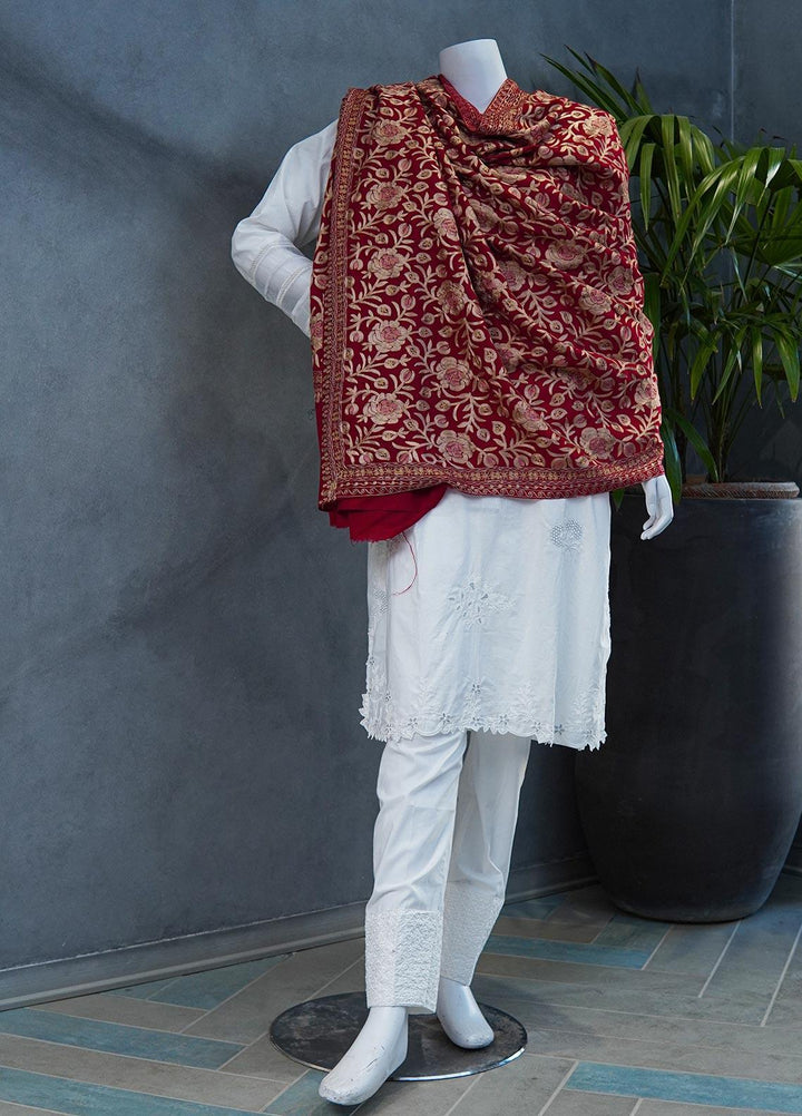 Sanaulla Exclusive Range  Pashmina  Shawls MAMA-36 Red-2 - Pashmina Shawls