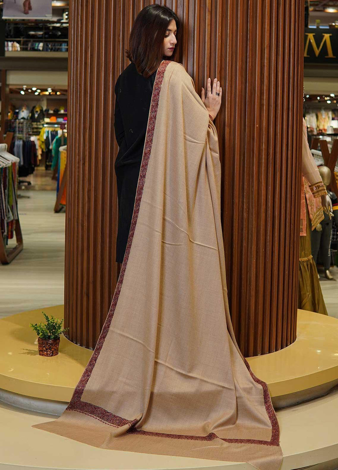 Sanaulla Exclusive Range  Pashmina  Shawls MAMA-16 Fawn-6 - Pashmina Shawls