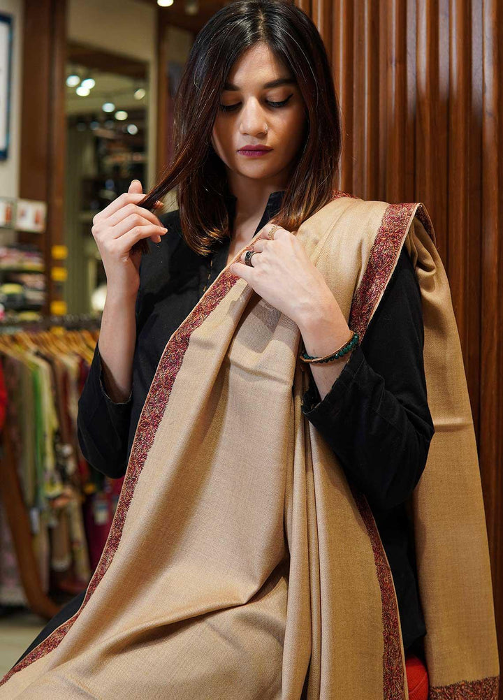 Sanaulla Exclusive Range  Pashmina  Shawls MAMA-16 Fawn-6 - Pashmina Shawls