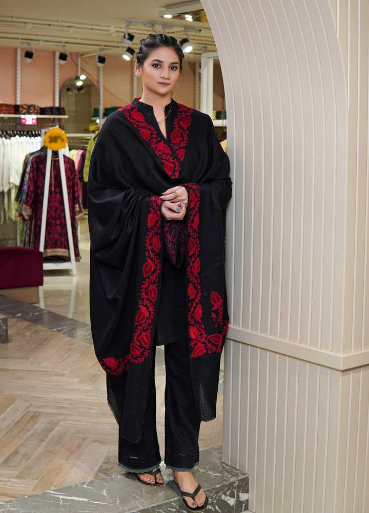 Sanaulla Exclusive Range  Pashmina  Shawls MAMA-26 Black-1 - Pashmina Shawls