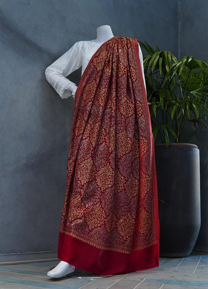 Sanaulla Exclusive Range  Pashmina  Shawls MAMA-36 Red-3 - Pashmina Shawls