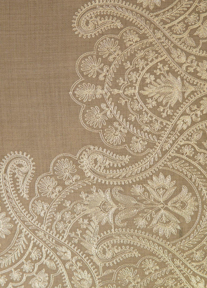 Sanaulla Exclusive Range  Pashmina  Shawls MAMA-38 Beige-1 - Pashmina Shawls
