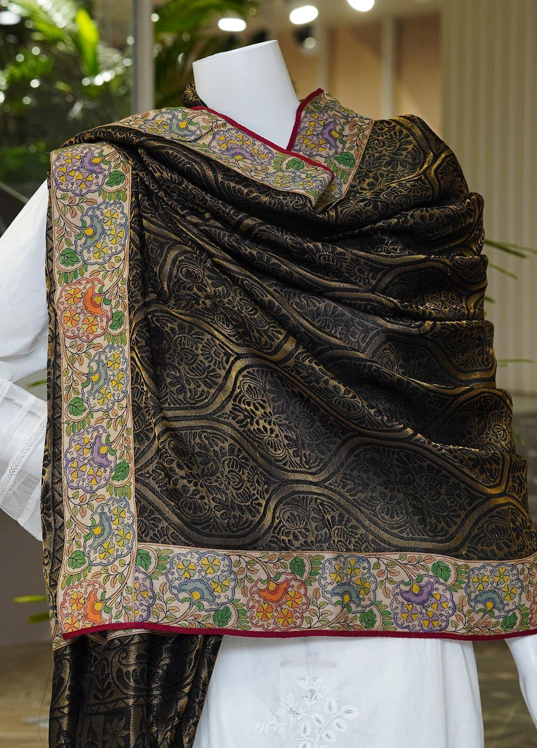 Sanaulla Exclusive Range  Pashmina  Shawls MAMA-04 Brown-3 - Pashmina Shawls