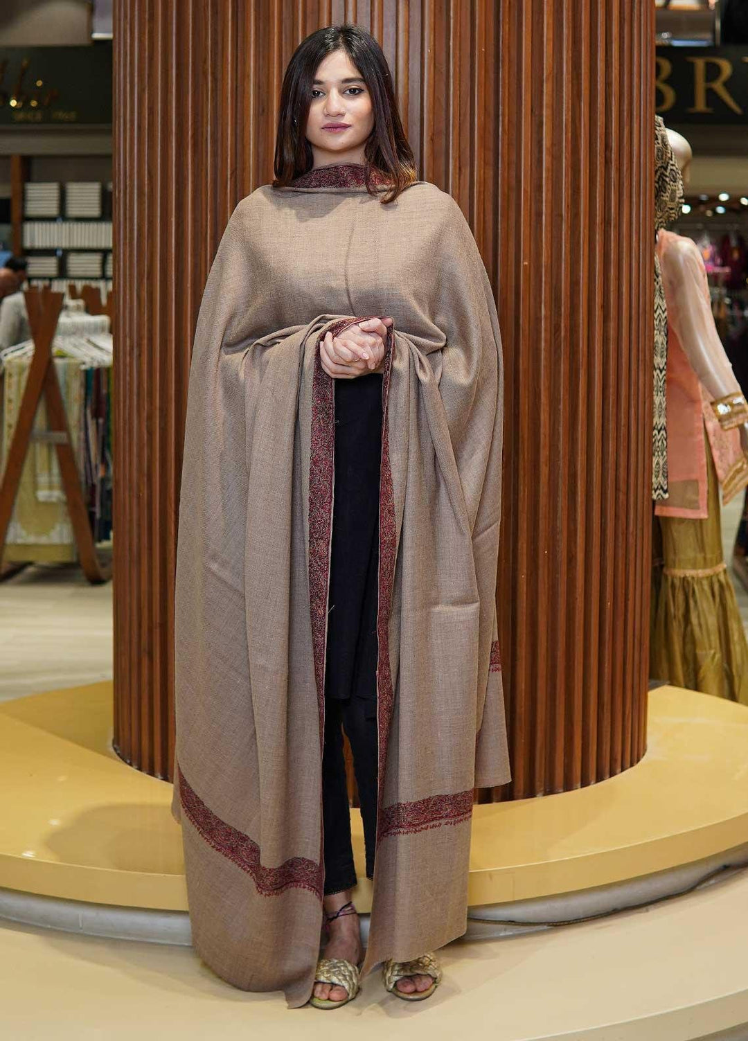 Sanaulla Exclusive Range  Pashmina  Shawls MAMA-16 Fawn-7 - Pashmina Shawls