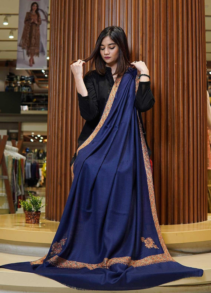 Sanaulla Exclusive Range  Pashmina  Shawls MAMA-16 Blue-1 - Pashmina Shawls